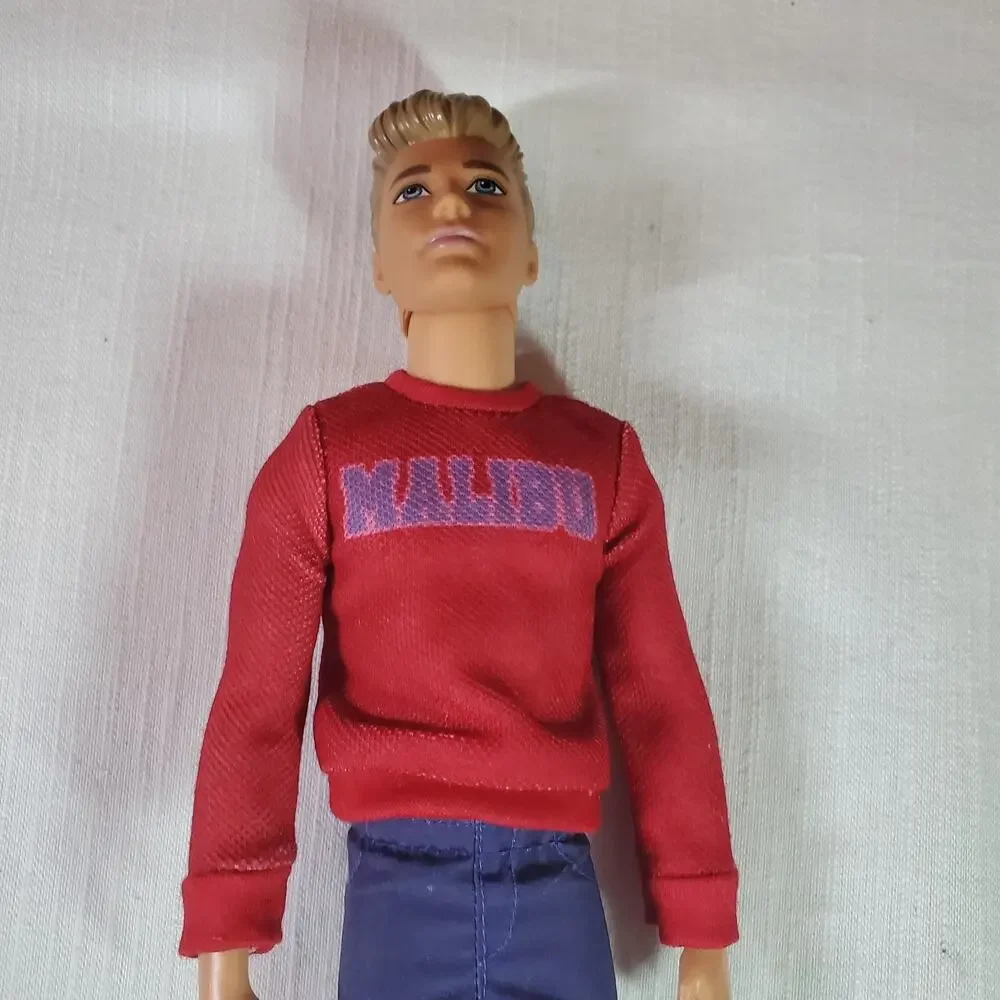 Barbie Ken Doll Mattel Male Fashion Doll Blonde Hair Red Shirt Navy Blue Shorts